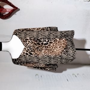 Notations Leopard Print 4 Button Front Blouse Size XL